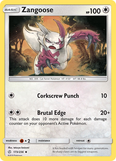 Zangoose 173 Cosmic Eclipse Pokémon card