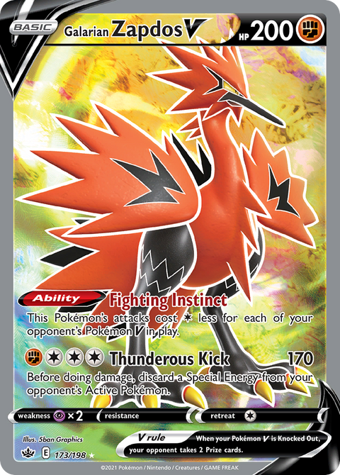 Galarian Zapdos V 173 Chilling Reign Pokémon card