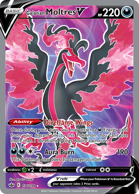 Galarian Moltres V 176 Chilling Reign Pokémon card