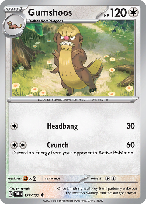 Gumshoos 177 Obsidian Flames Pokémon card