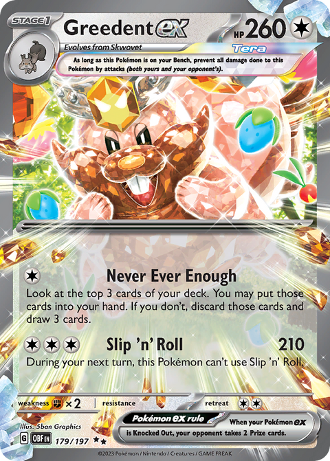 Greedent ex 179 Obsidian Flames Pokémon card