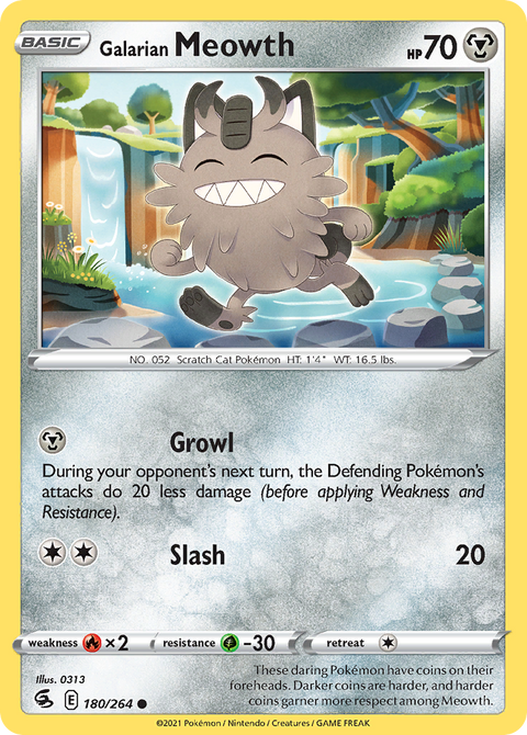 Galarian Meowth 180 Fusion Strike Pokémon card