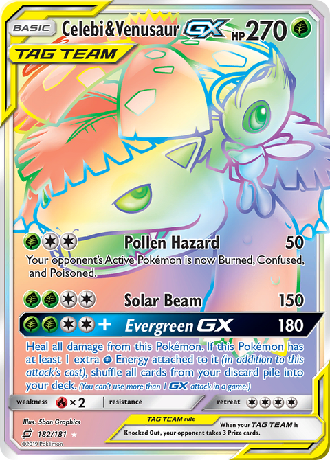 Celebi & Venusaur-GX 182 Team Up Pokémon card