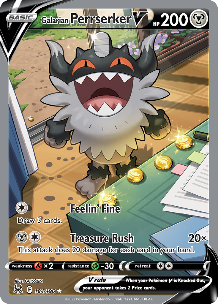Galarian Perrserker V 184 Lost Origin Pokémon card