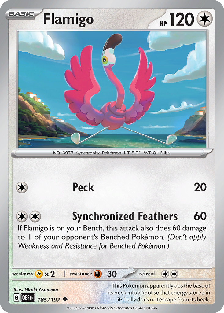 Flamigo 185 Obsidian Flames Pokémon card