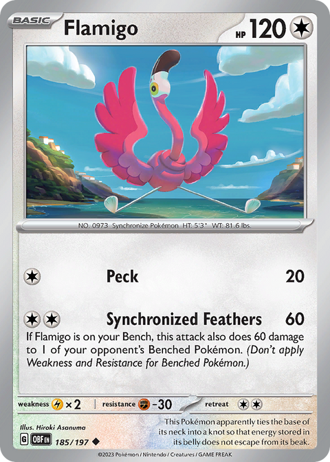 Flamigo 185 Obsidian Flames Pokémon card