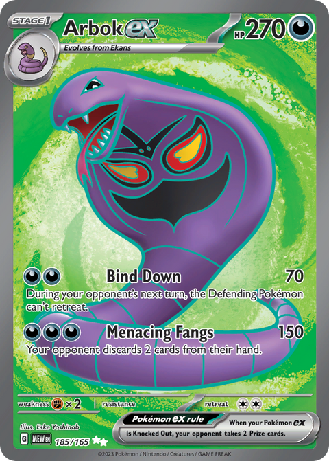 Arbok ex 185 151 Pokémon card