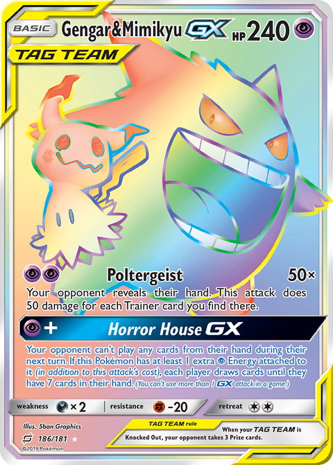 Gengar & Mimikyu-GX 186 Team Up Pokémon card