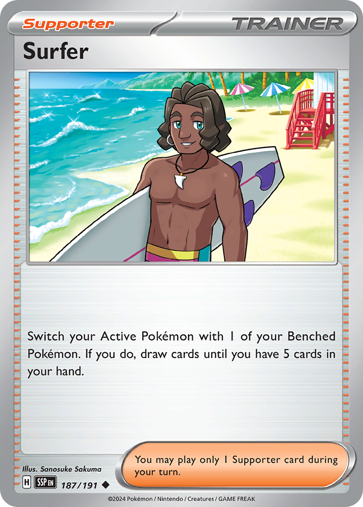 Surfer 187 Surging Sparks Pokémon card