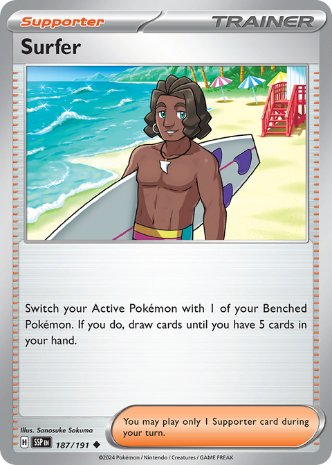 Surfer 187 Surging Sparks Pokémon card