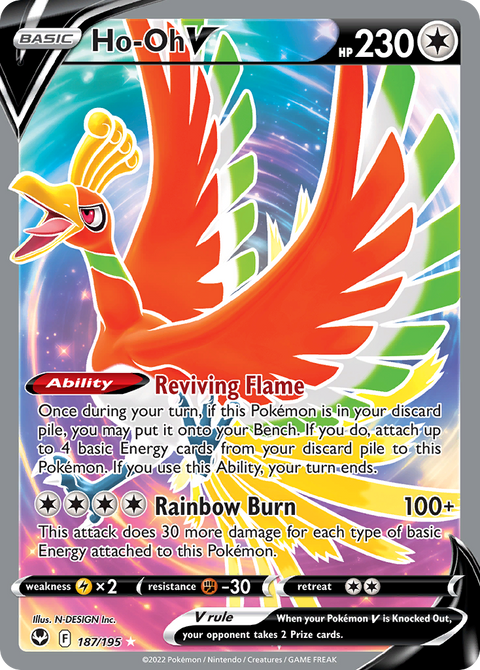 Ho-Oh V 187 Silver Tempest Pokémon card
