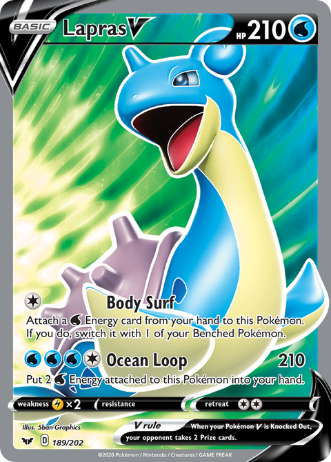 Lapras V 189 Sword & Shield Pokémon card