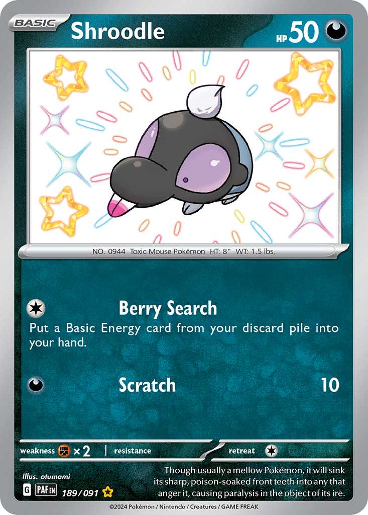 Shroodle 189 Paldean Fates Pokémon card