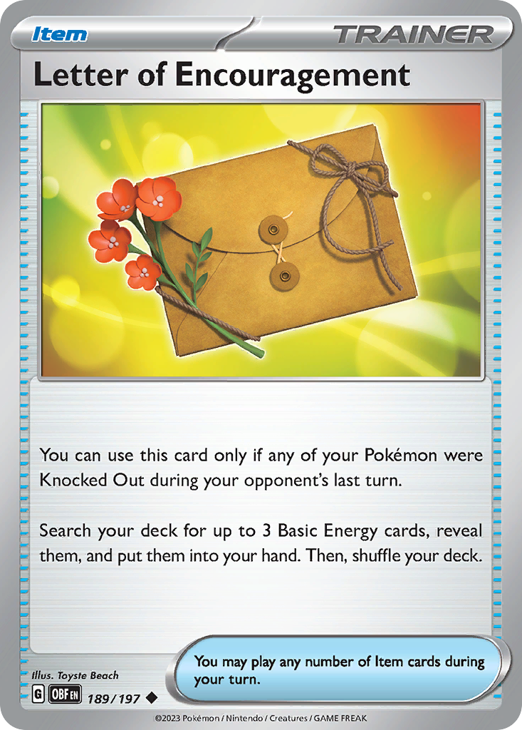 Letter of Encouragement 189 Obsidian Flames Pokémon card