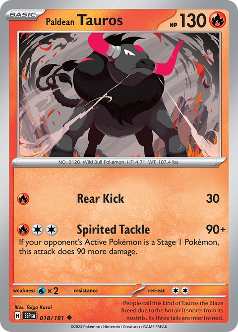 Paldean Tauros 18 Surging Sparks Pokémon card