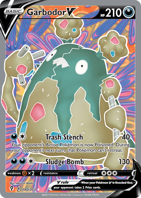 Garbodor V 190 Evolving Skies Pokémon card