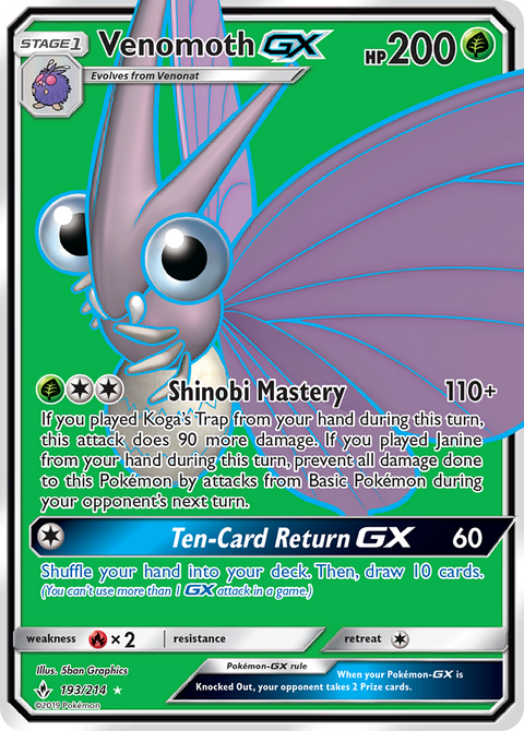 Venomoth-GX 193 Unbroken Bonds Pokémon card