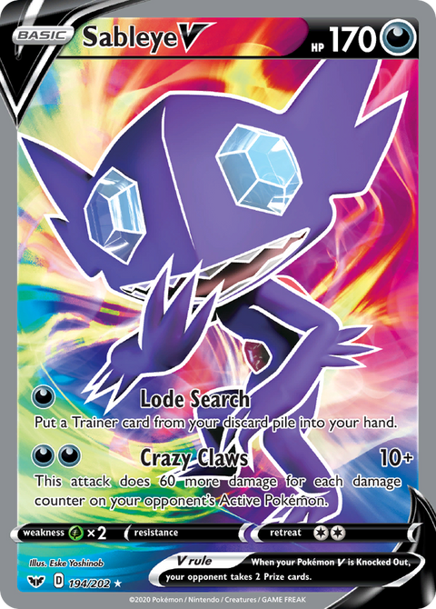 Sableye V 194 Sword & Shield Pokémon card