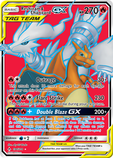 Reshiram & Charizard-GX 194 Unbroken Bonds Pokémon card