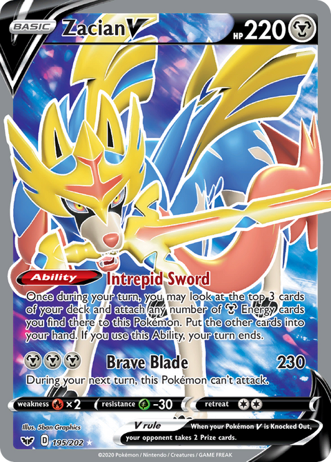 Zacian V 195 Sword & Shield Pokémon card