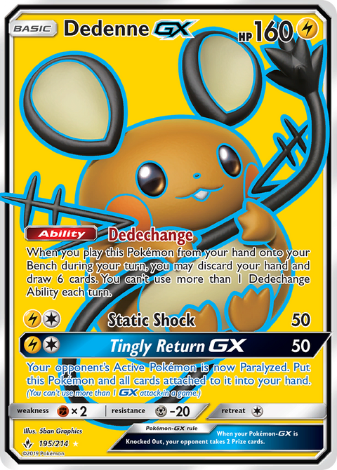 Dedenne-GX 195 Unbroken Bonds Pokémon card