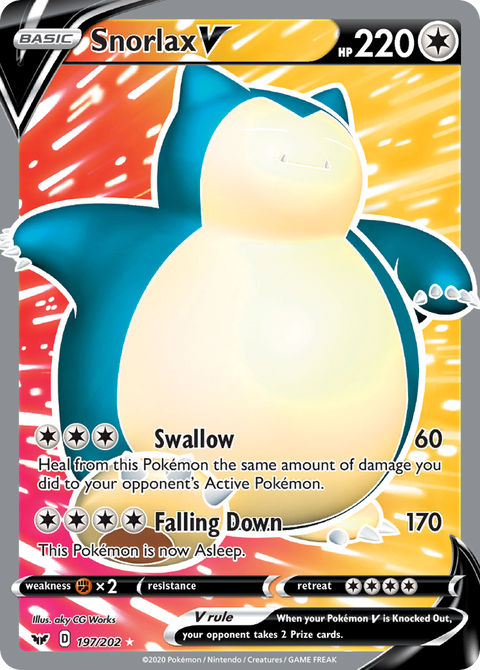 Snorlax V 197 Sword & Shield Pokémon card