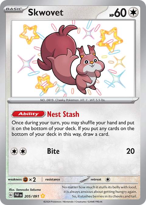 Skwovet 205 Paldean Fates Pokémon card