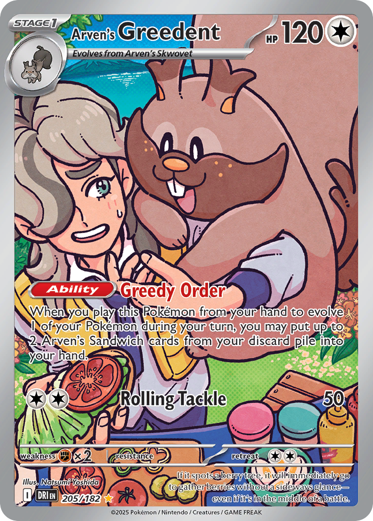 Arven's Greedent 205 Destined Rivals Pokémon card