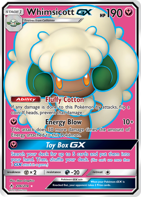 Whimsicott-GX 206 Unbroken Bonds Pokémon card