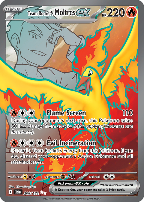Team Rocket's Moltres ex 208 Destined Rivals Pokémon card