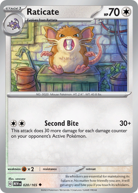 Raticate 20 151 Pokémon card