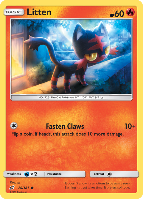 Litten 20 Team Up Pokémon card
