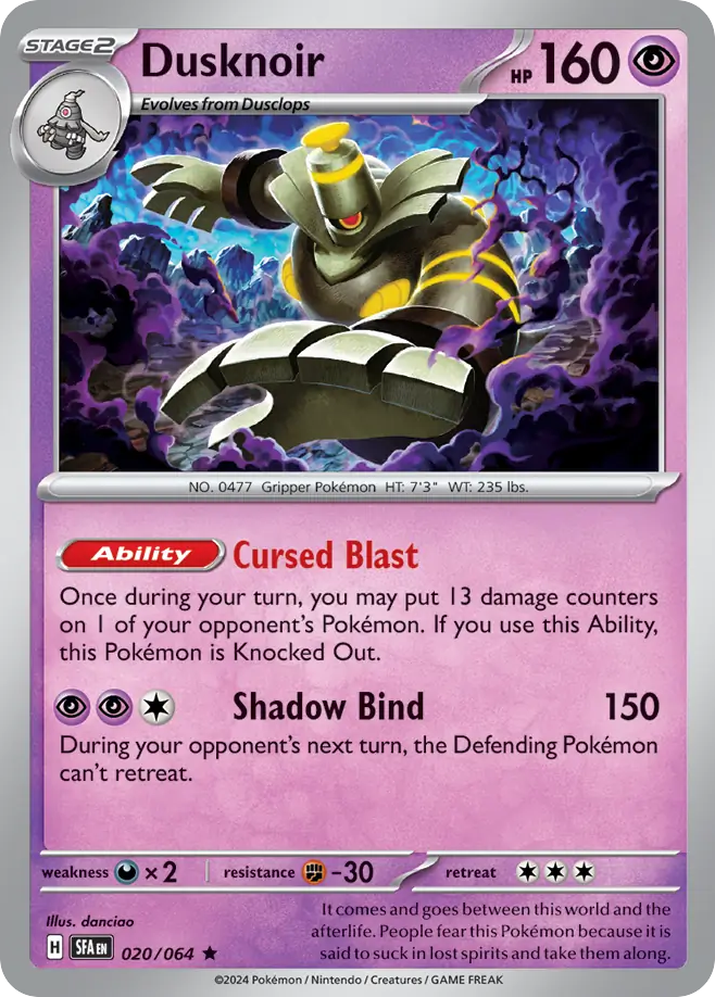 Dusknoir 20 Shrouded Fable Pokémon card