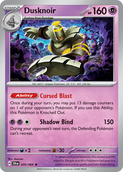 Dusknoir 20 Shrouded Fable Pokémon card
