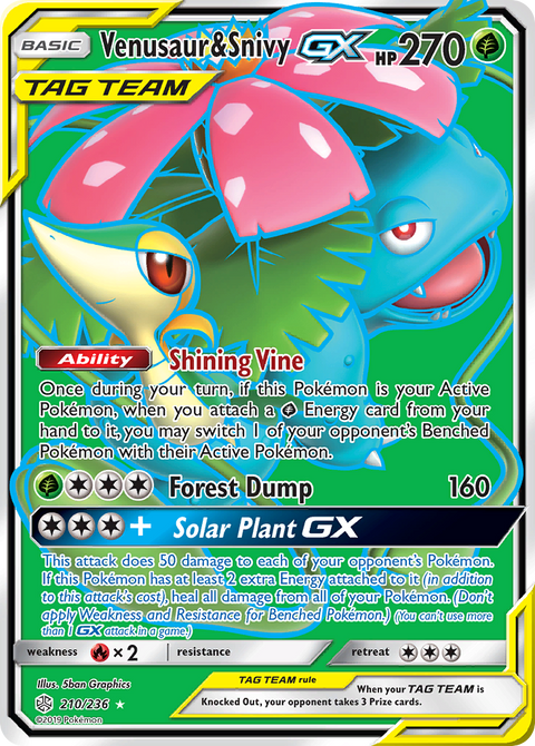 Venusaur & Snivy-GX 210 Cosmic Eclipse Pokémon card