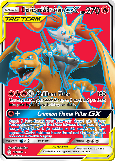 Charizard & Braixen-GX 212 Cosmic Eclipse Pokémon card