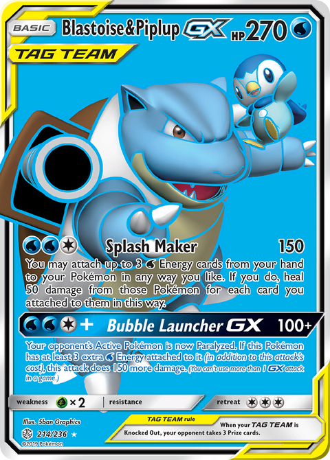 Blastoise & Piplup-GX 214 Cosmic Eclipse Pokémon card