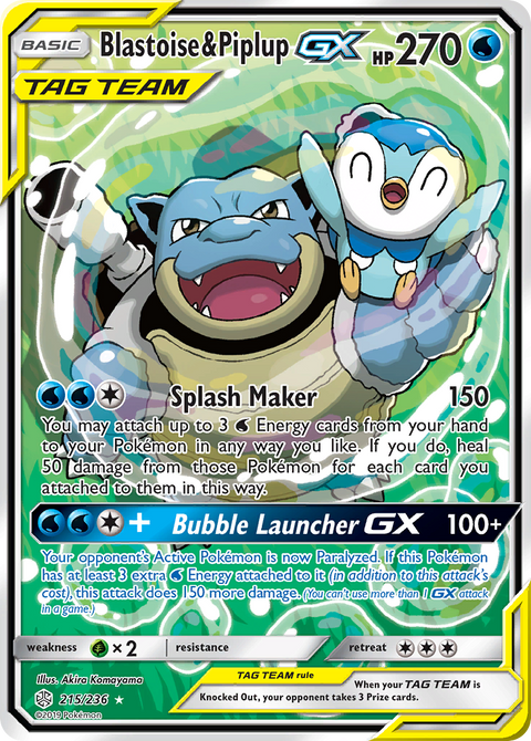 Blastoise & Piplup-GX 215 Cosmic Eclipse Pokémon card