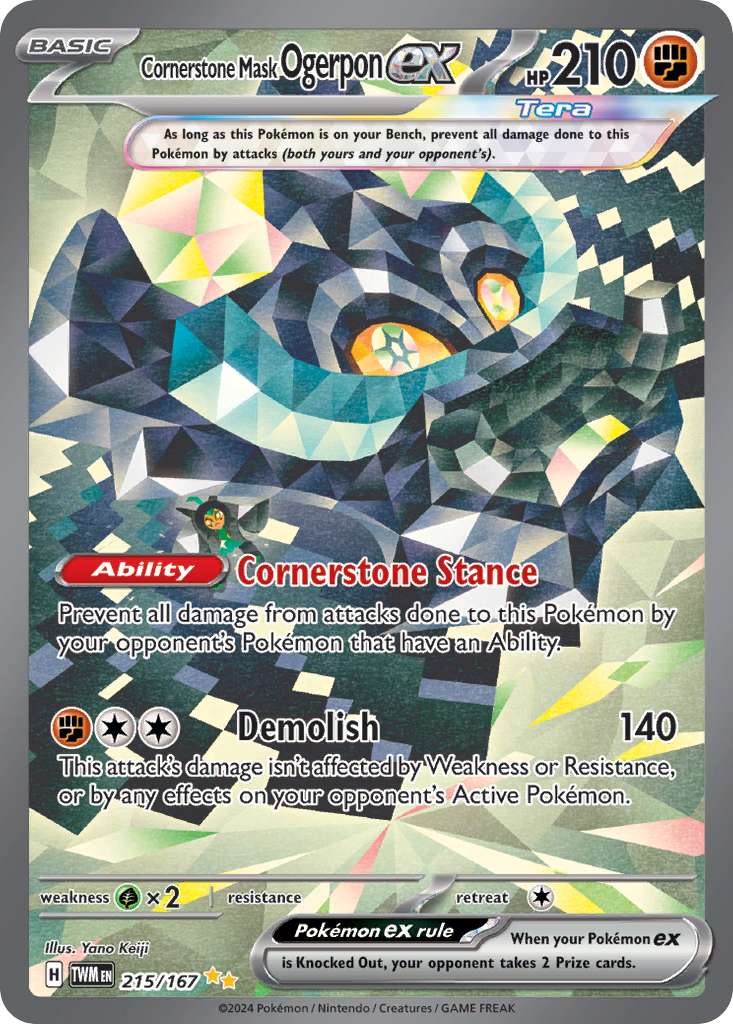 Cornerstone Mask Ogerpon ex 215 Twilight Masquerade Pokémon card