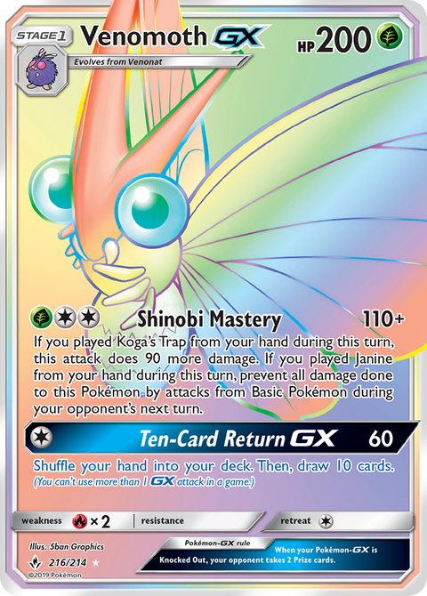 Venomoth-GX 216 Unbroken Bonds Pokémon card