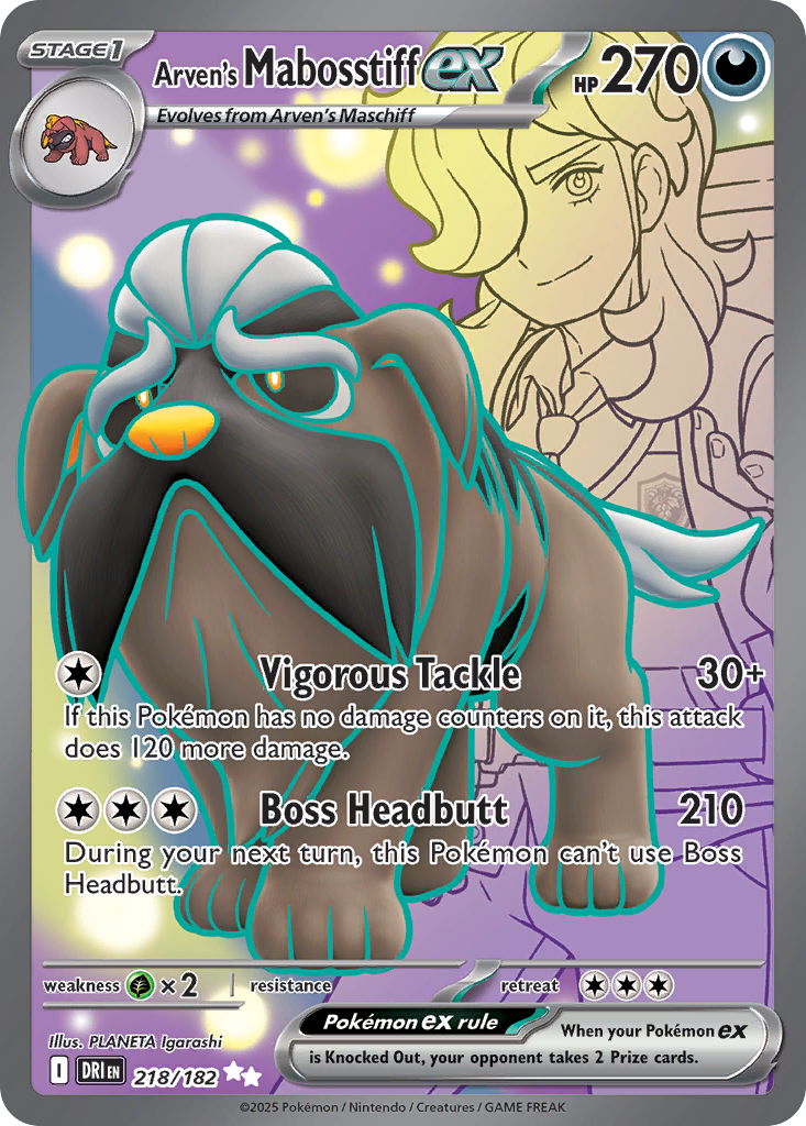 Arven's Mabosstiff ex 218 Destined Rivals Pokémon card