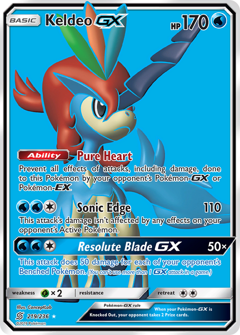Keldeo-GX 219 Unified Minds Pokémon card
