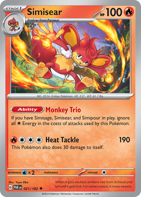 Simisear 21 Paradox Rift Pokémon card