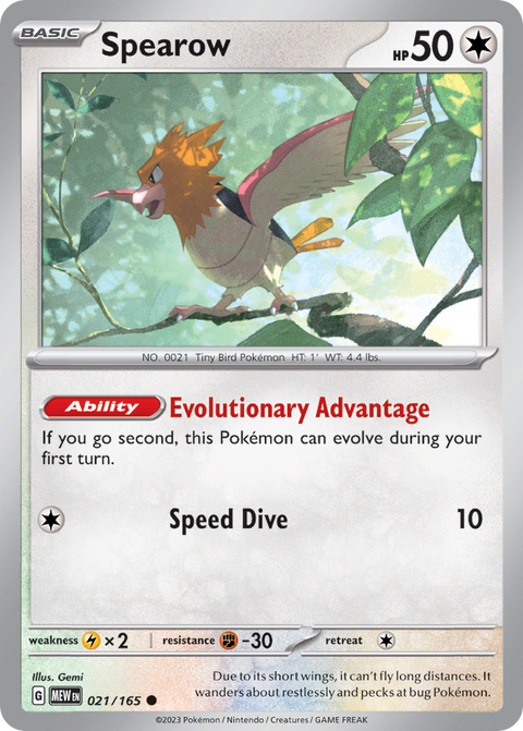 Spearow 21 151 Pokémon card