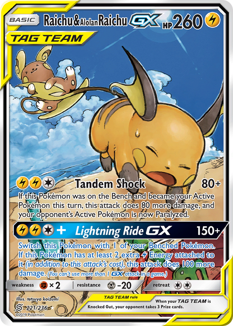 Raichu & Alolan Raichu-GX 221 Unified Minds Pokémon card