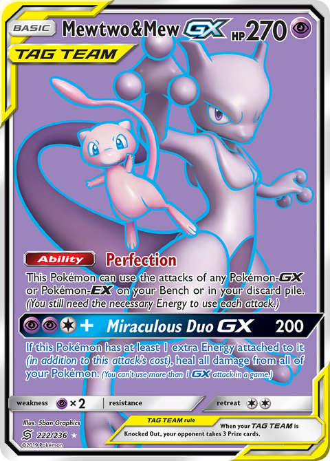 Mewtwo & Mew-GX 222 Unified Minds Pokémon card