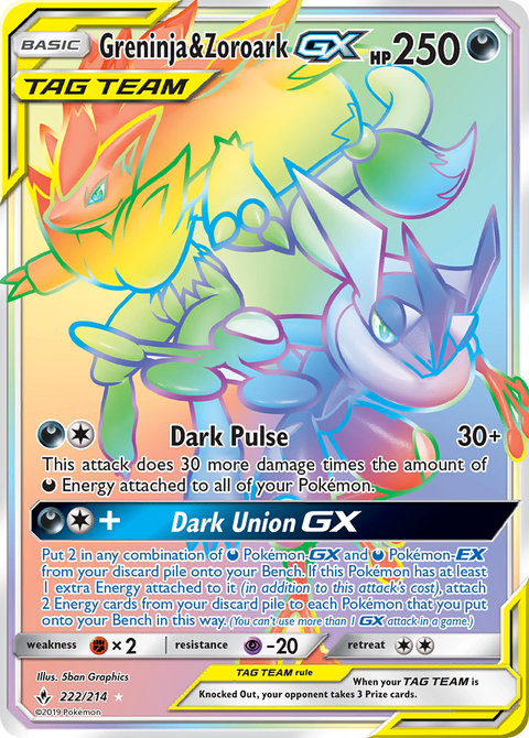 Greninja & Zoroark-GX 222 Unbroken Bonds Pokémon card