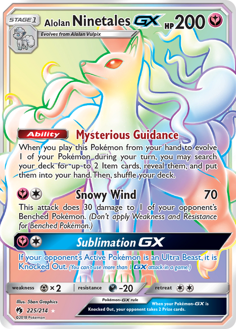 Alolan Ninetales-GX 225 Lost Thunder Pokémon card