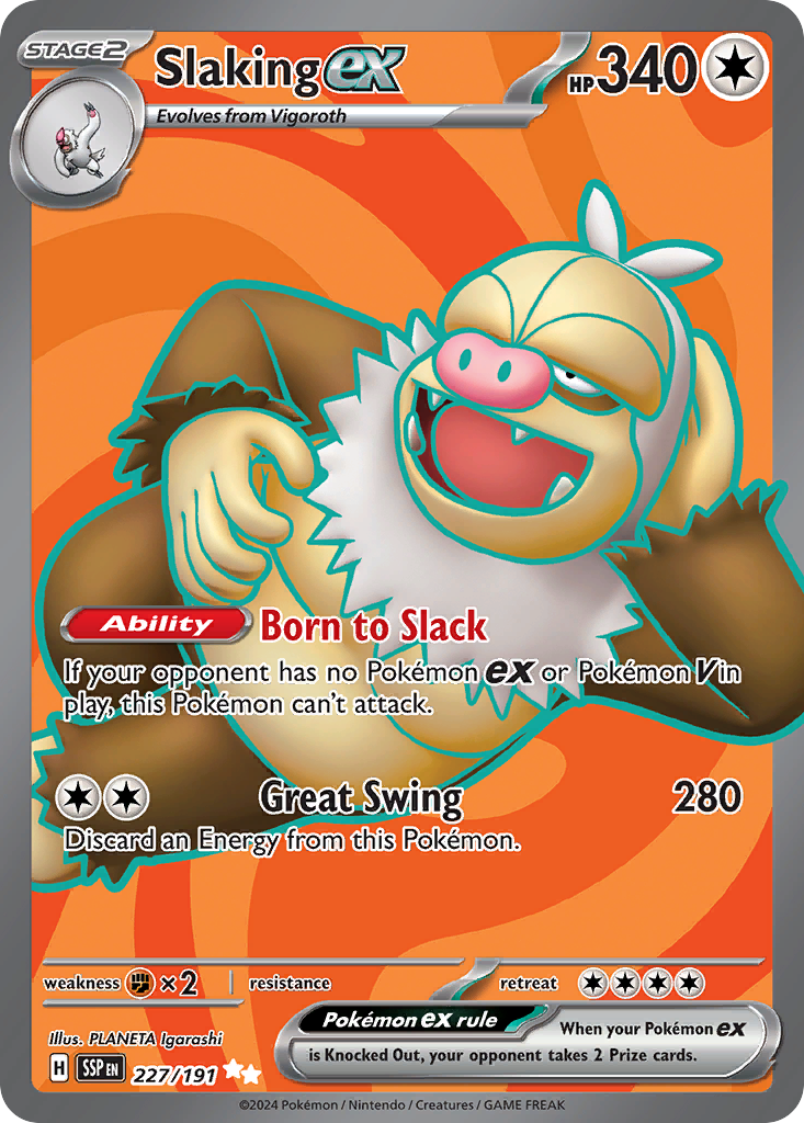 Slaking ex 227 Surging Sparks Pokémon card