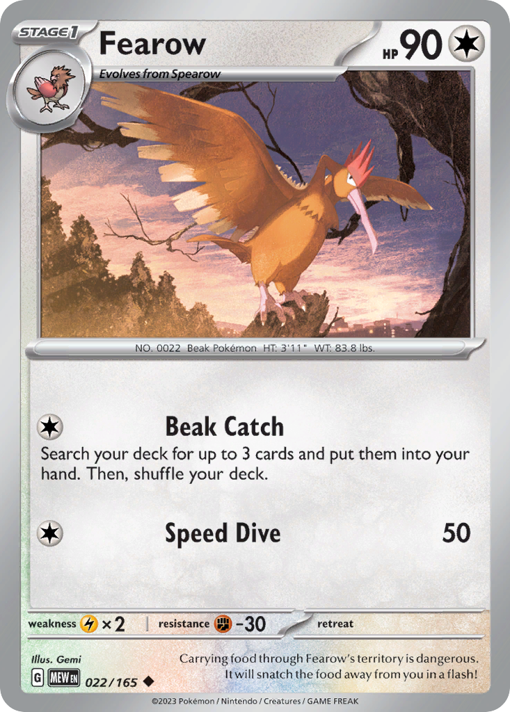 Fearow 22 151 Pokémon card